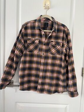 RVCA Plaid Shirt Jacket in Brown, Navy, Cream, Red